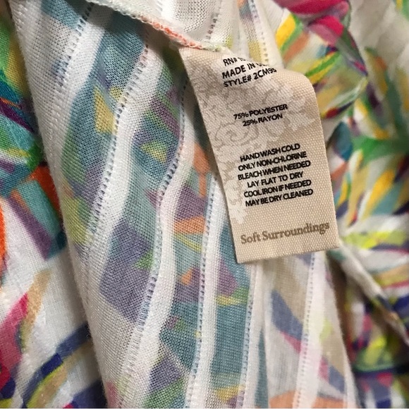 Soft Surroundings • L • Tropical Colorful Palm Leaf Burnout Striped Tunic Top - Picture 4 of 4